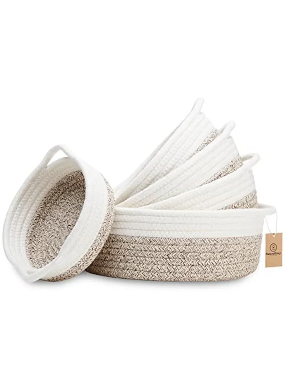 New NaturalCozy 5-Piece Round Woven Cotton Rope Storage Baskets for Organizing,